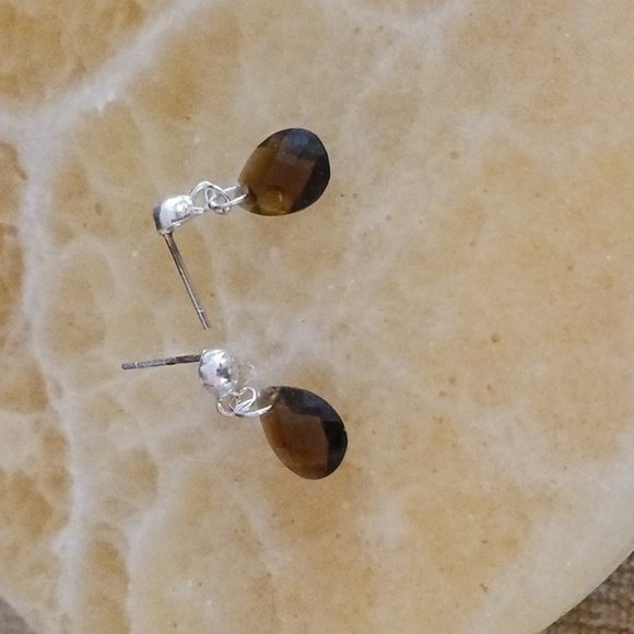 Silver Tone Topaz Faceted Tear Drop Post Earrings - Picture 4 of 6